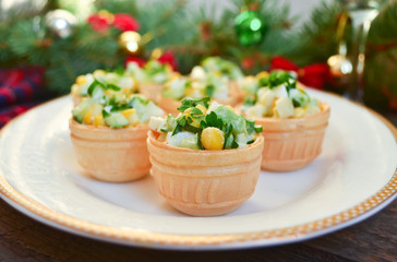 Fototapeta na wymiar Holiday tartlets with salad 