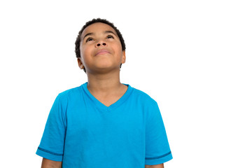 Thoughtful African American Boy Looking Up High