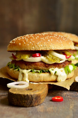 Homemade burger with beef.