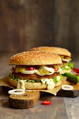 Homemade burger with beef.