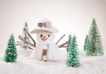 Christmas background with snowman