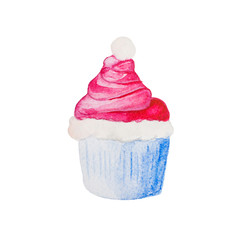 Christmas and New Year watercolor cupcake