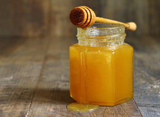 Honey in a glass jar.