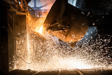 Pouring of liquid metal in open-hearth furnace