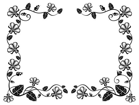 Horizontal frame with decorative flowers and leaves