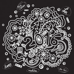 2016 year hand lettering and doodles elements background. Hand drawing Merry Christmas sketch vector illustration.
