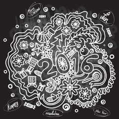 2016 year hand lettering and doodles elements background. Hand drawing Merry Christmas sketch vector illustration.
