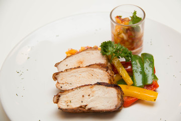  Grilled chicken steak with fruit  asuce