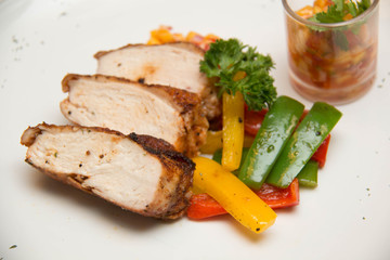  Grilled chicken steak with fruit  asuce