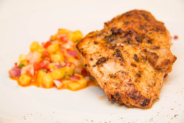  Grilled chicken steak with fruit  asuce