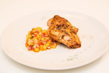  Grilled chicken steak with fruit  asuce