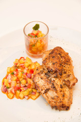  Grilled chicken steak with fruit  asuce