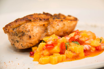  Grilled chicken steak with fruit  asuce