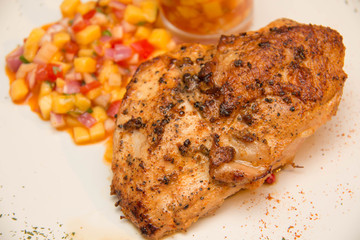  Grilled chicken steak with fruit  asuce