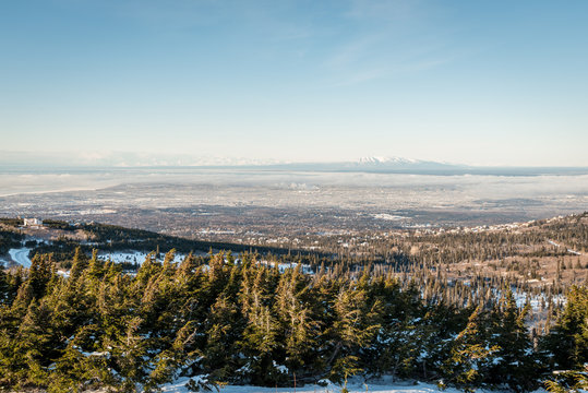 Aerial View Of Anchorage From The Flattop Mountain At Winter, Alaska