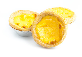 Egg tarts on white background