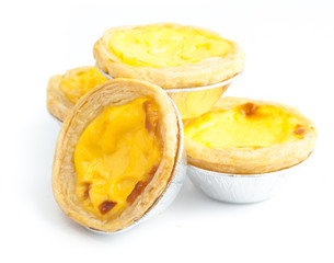 Egg tarts on white background