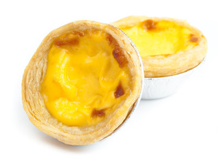 Egg tarts on white background