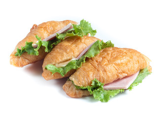 croissant ham cheese on white background