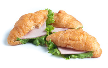 croissant ham cheese on white background