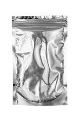 Single aluminium foil package on white background