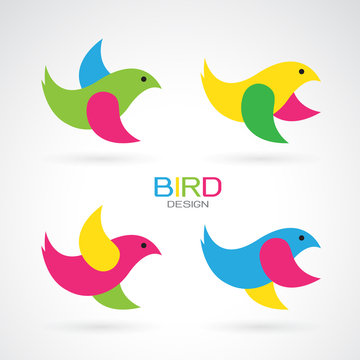 Set of vector bird design icons on white background