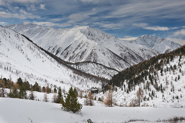 Fototapeta na wymiar Beautiful winter landscape, Altai mountains Russia.