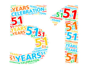 Colorful word cloud for celebrating a 51 year birthday or anniversary