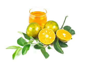 Orange juice and slices of orange isolated on white
