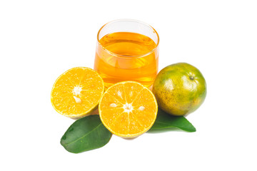 Orange juice and slices of orange isolated on white
