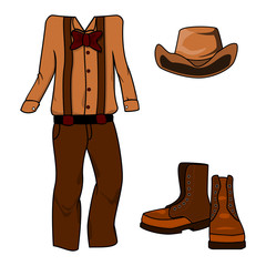 Editable Western Men Clothes Vector Illustration