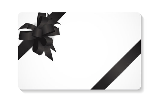 Gift Card with Black Bow and Ribbon Vector Illustration