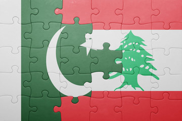 puzzle with the national flag of lebanon and pakistan