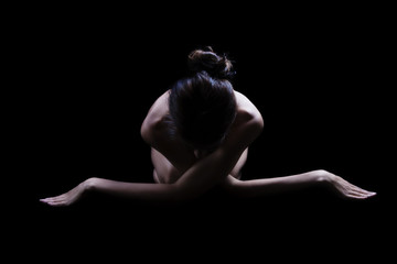 Fototapeta na wymiar Show-Nothing Nude Skinny Hispanic Woman Looking Down