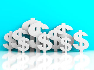 Fototapeta premium Many Dollar Currency Symbols On Blue Background