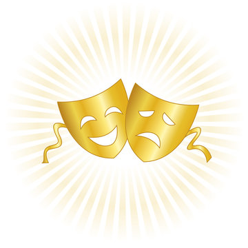 golden theater masks on radiant background clip art preview