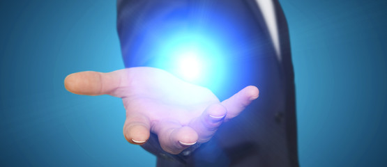 Businessman in his office with light