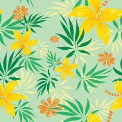 flower green yellow seamless pattern