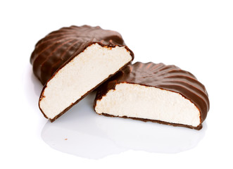 A chocolate-coated zefir