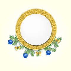 Gold circle banner and  fir-tree branches.