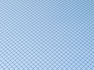 Green seamless fence chain, Iron wire fence on blue sky background