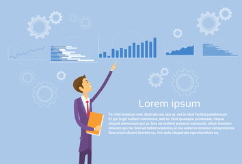 Business Man Showing Finance Chart Graph Flat