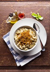 Italian risotto on a wooden table