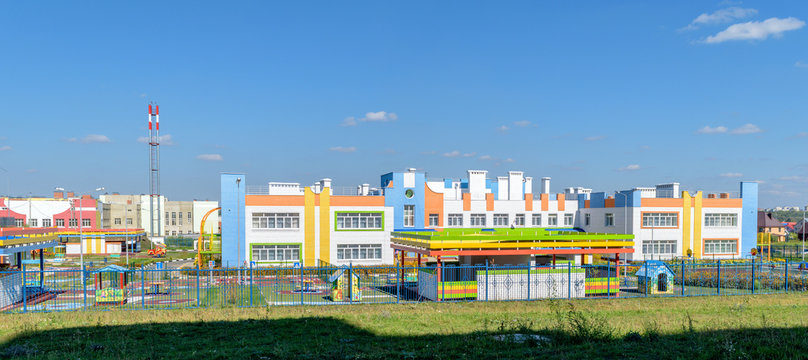 Exterior of new beautiful joyful kindergarten