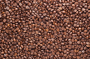 Roasted coffee beans flat background