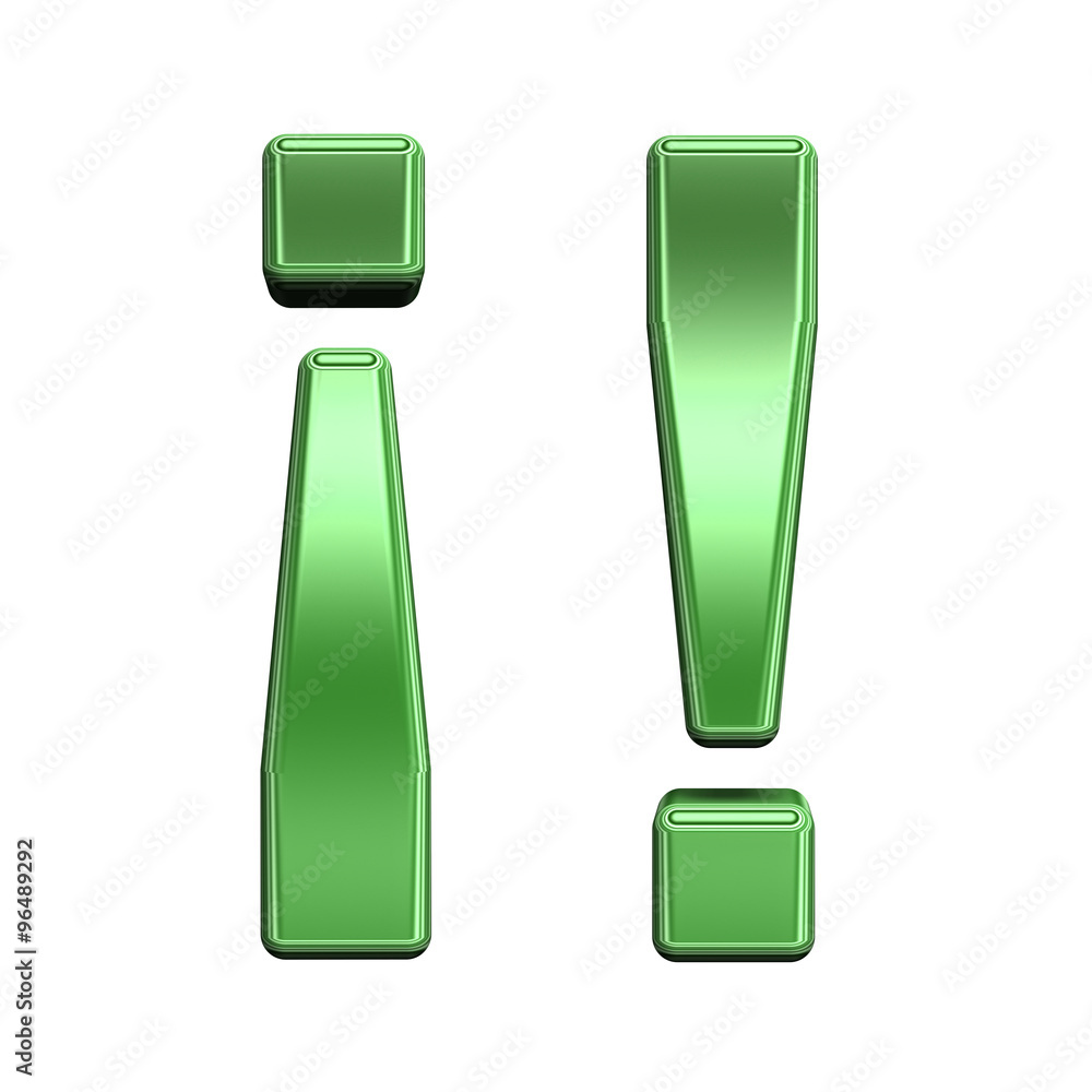Fototapete exclamation mark from shiny green alphabet set, isolated on white. computer generated 3d photo rende