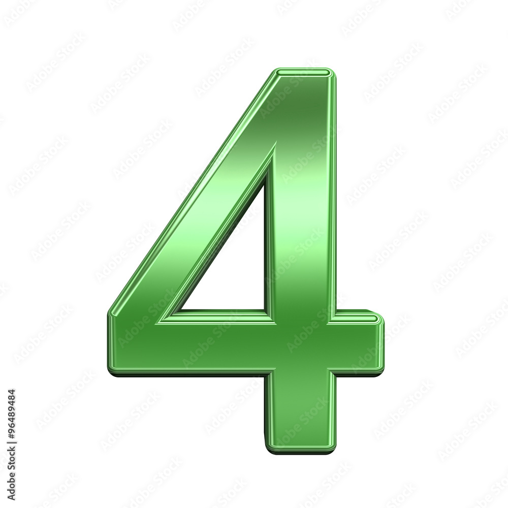 Fototapete one digit from shiny green alphabet set, isolated on white. computer generated 3d photo rendering.