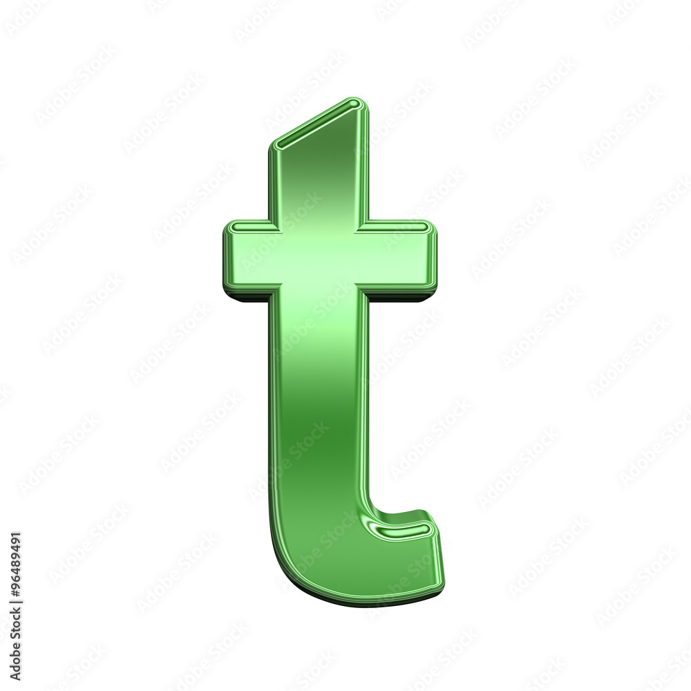 Fototapete One lower case letter from shiny green alphabet set, isolated on white. Computer generated 3D photo rendering.