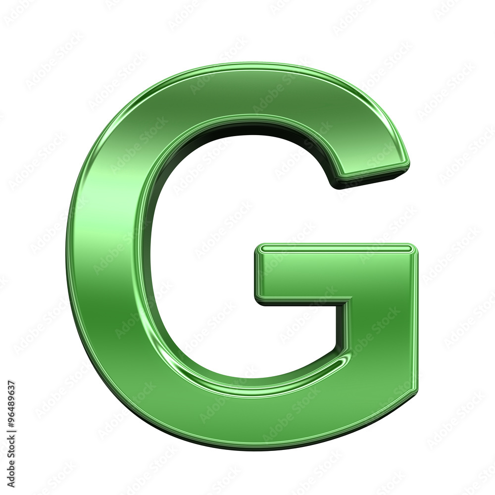 Fototapete one letter from shiny green alphabet set, isolated on white. computer generated 3d photo rendering.