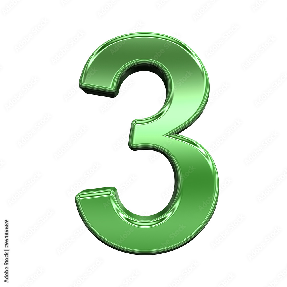 Fototapete one digit from shiny green alphabet set, isolated on white. computer generated 3d photo rendering.